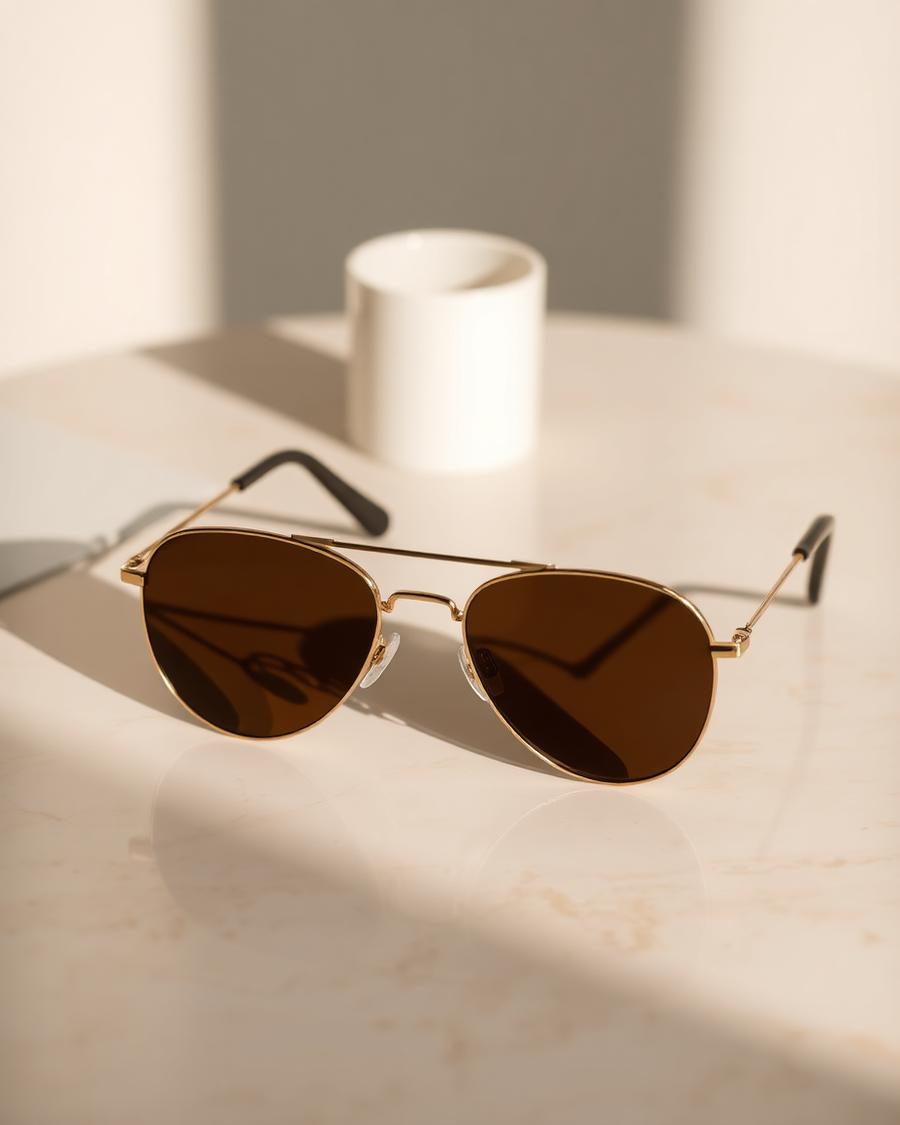 Gold-Frame Aviator Sunglasses
