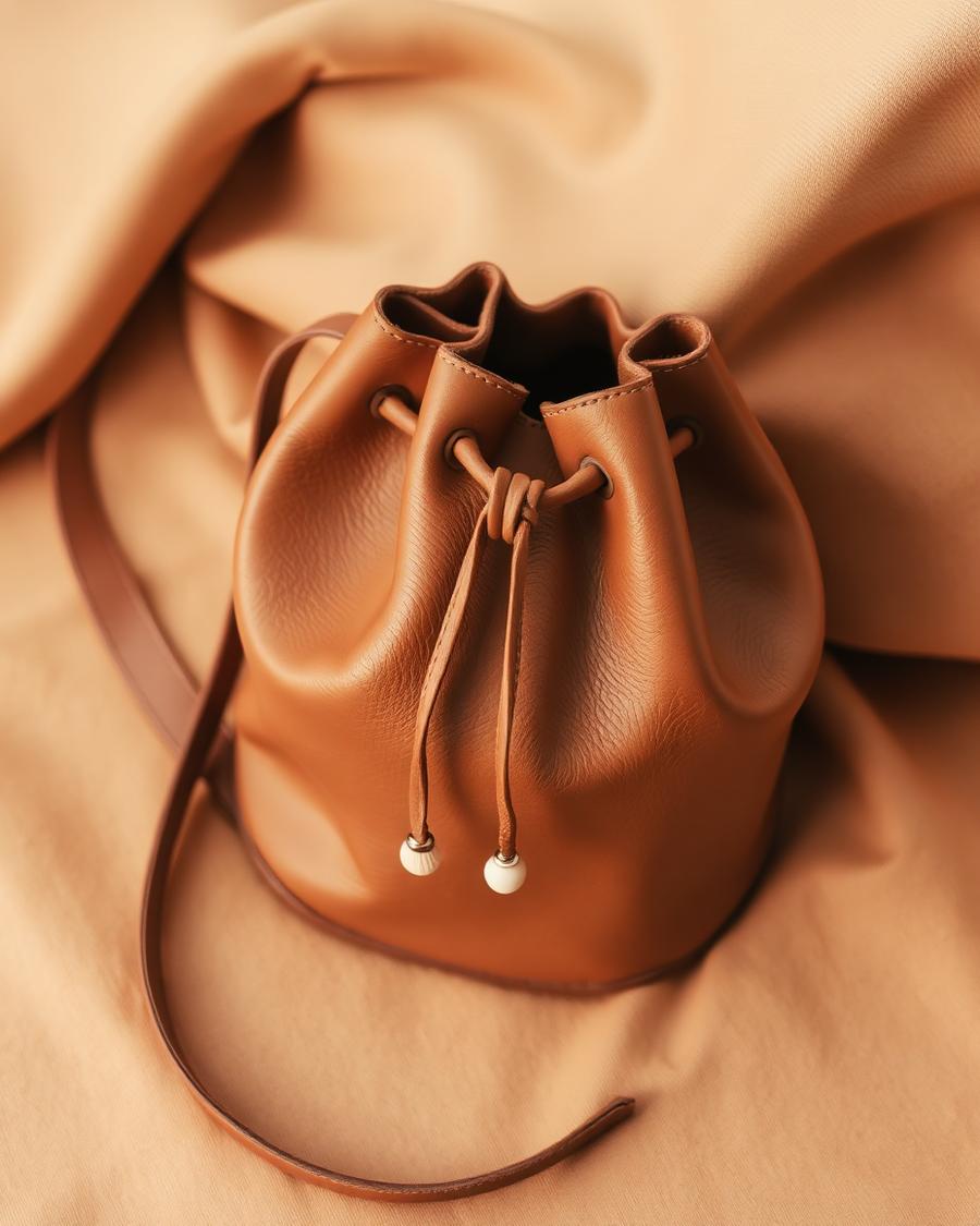 Cognac Leather Bucket Bag
