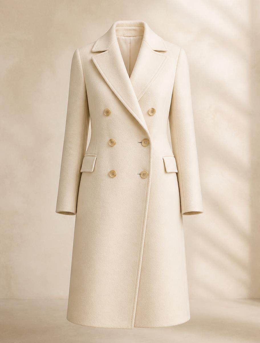 Cream Wool Double-Breasted Coat