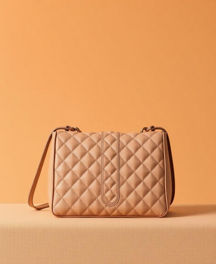 Beige Quilted Chain Shoulder Bag
