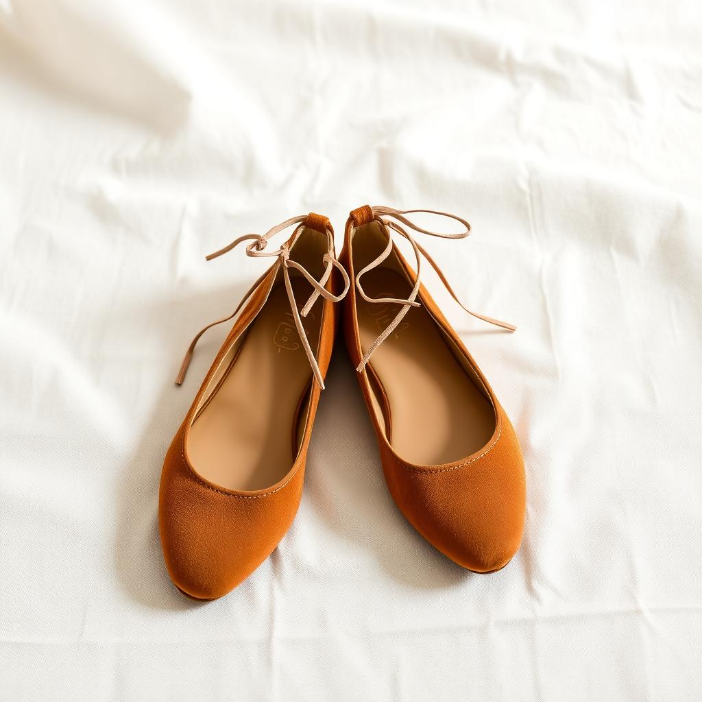 Tan Suede Ribbon Ballet Flats